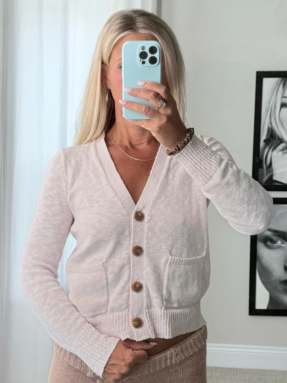 J. Crew light soft pink Button-Front V-Neck Cardigan